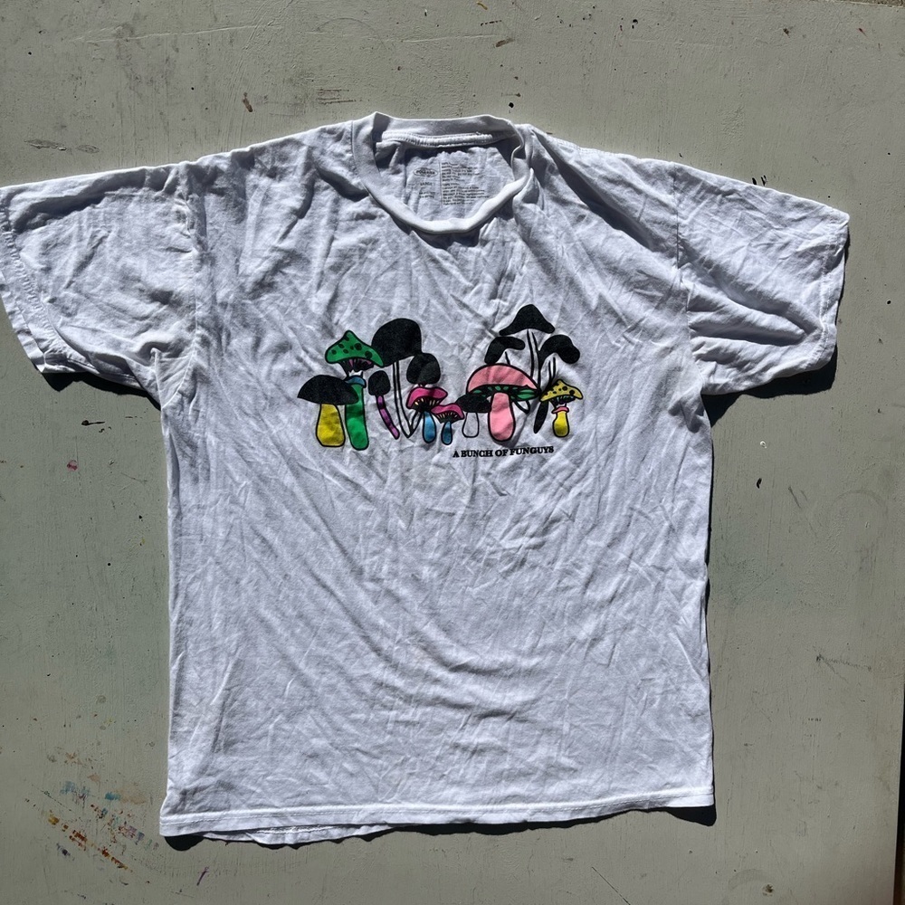 Women's Polarize T-Shirt White Mushroom Fungus Spores L Cotton Psychonaut Trip